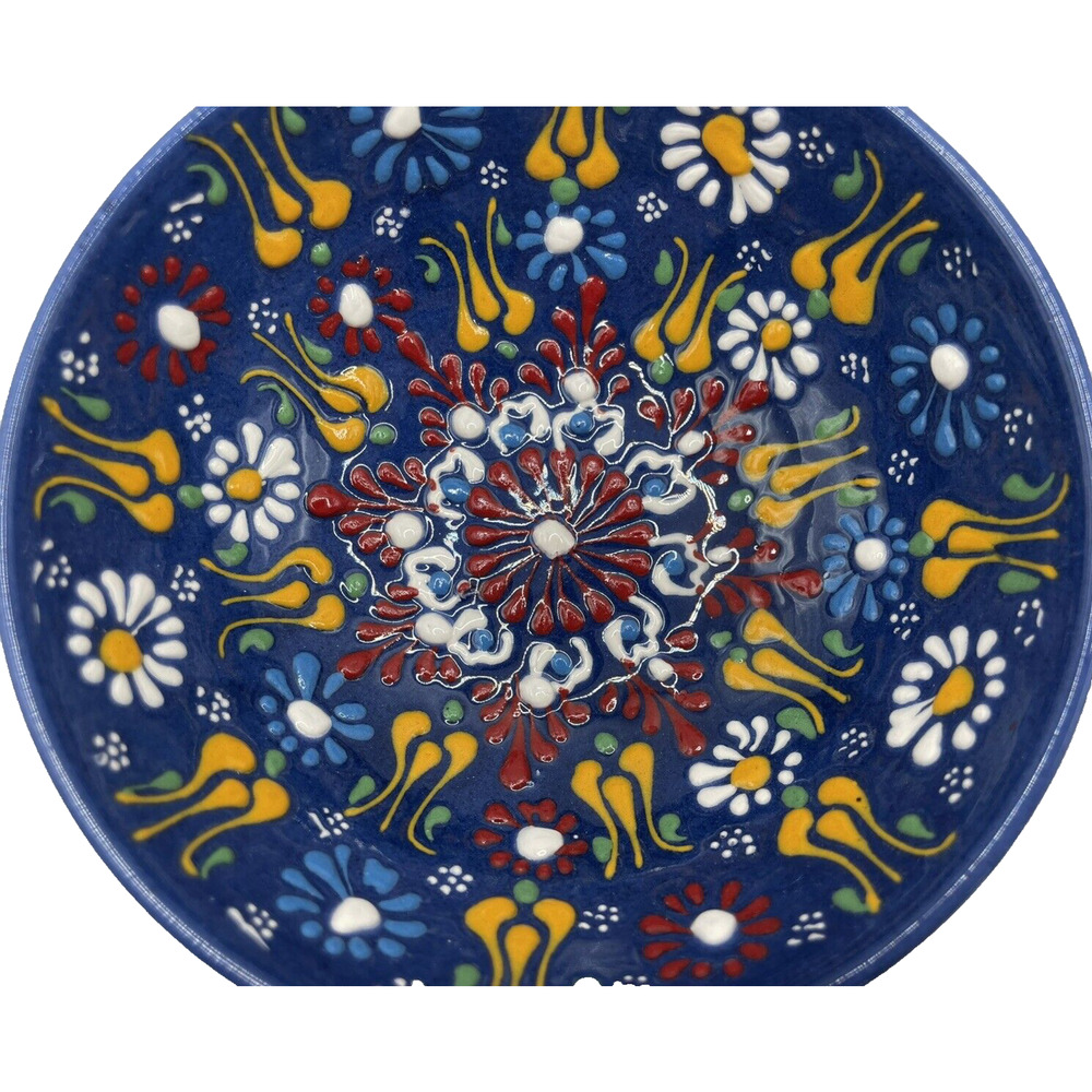 Hand Painted Stamped Turkish Ceramic Bowl Set Of 2 Hand Made 5" Diameter 2" Tall - Picture 2 of 10